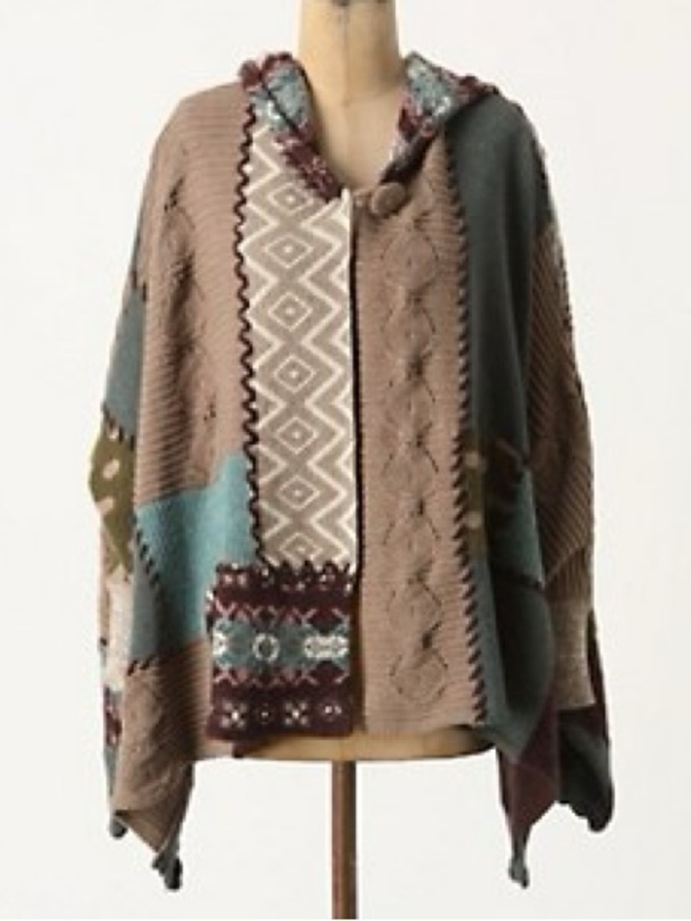 Sleeping On Snow Patchwork‎ Hooded Assembly Cape Oversized One Size Boho Fairy